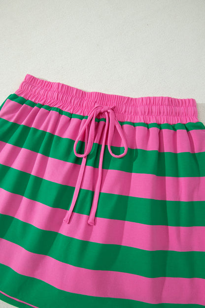 The Pretty Athletic Moment — Stripe Dolman Tee & Drawstring Skort Set