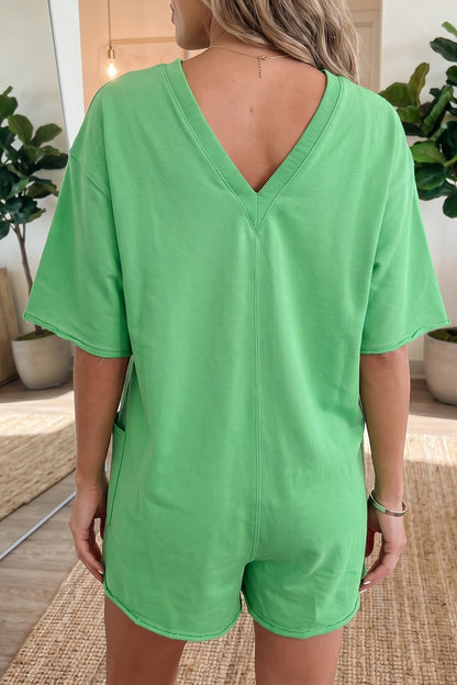 The Effortless Edit — Raw Edge Half Sleeve Pocketed Romper