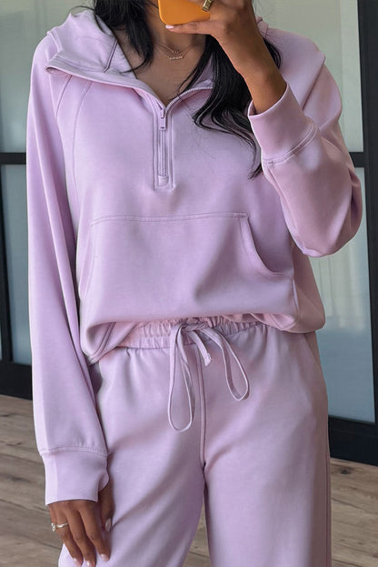 Jet Stream Half Zip Thumbhole Sleeve Hoodie Active Pants 2pcs Outfit