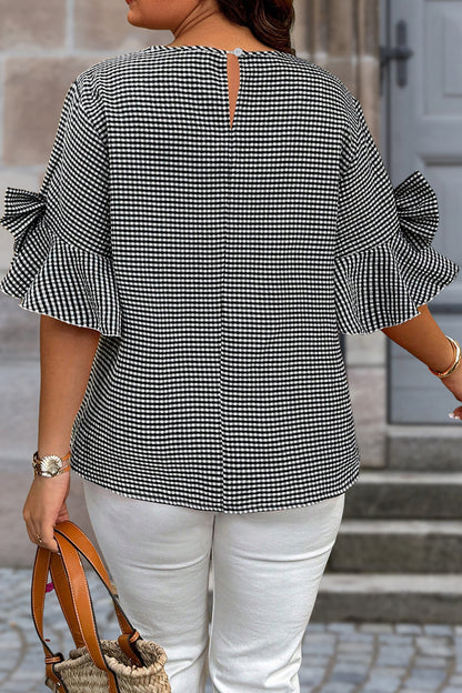 Wren Plaid Bow Bell Sleeve Top