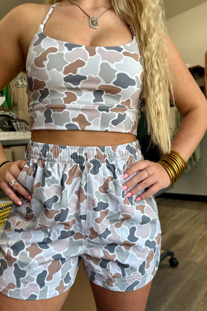 Sporty Meets Stunning — The Multicolor Camo Cropped Tank & Shorts Set