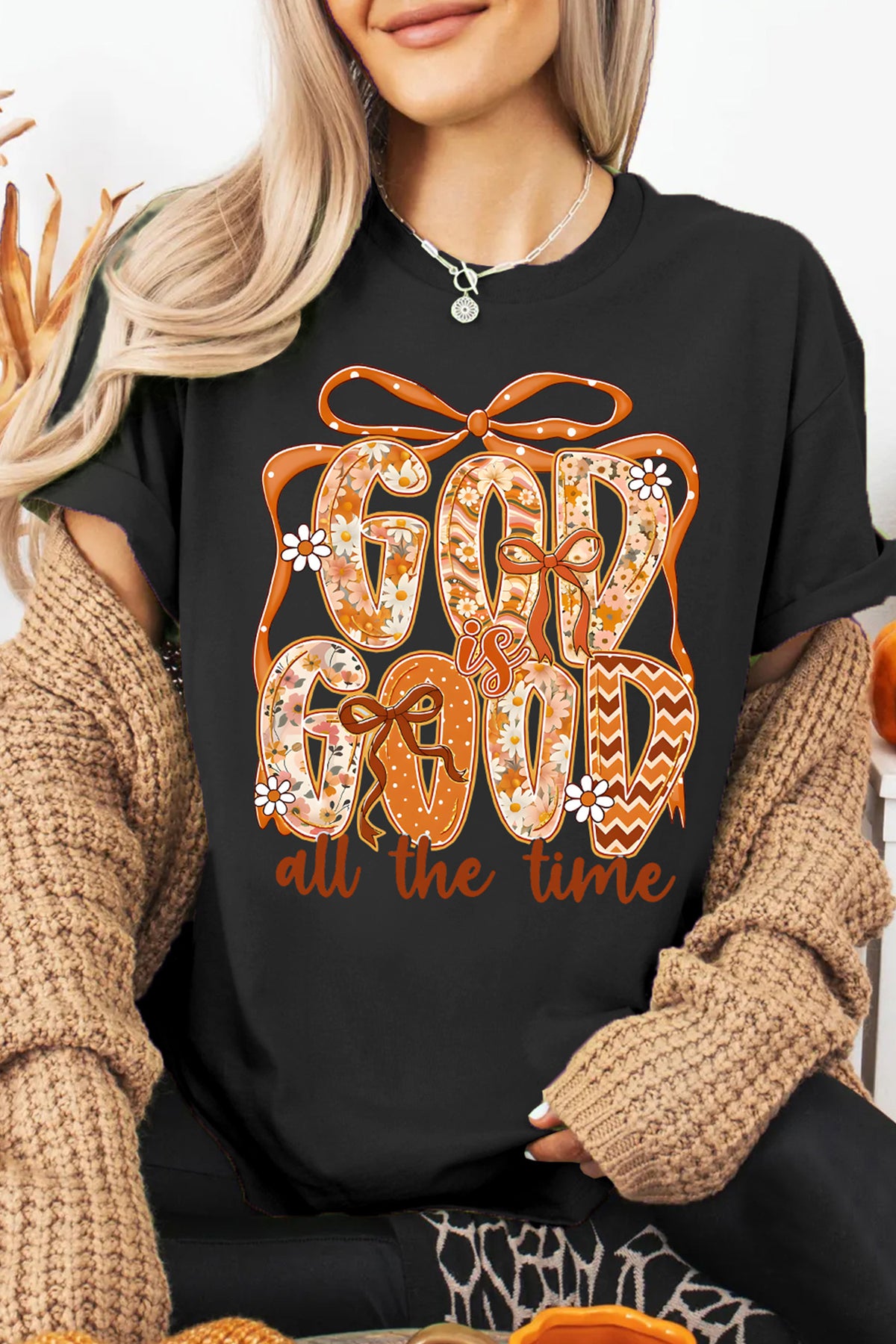 Black GOD IS GOOD Fall Theme Print Custom Graphic Tee