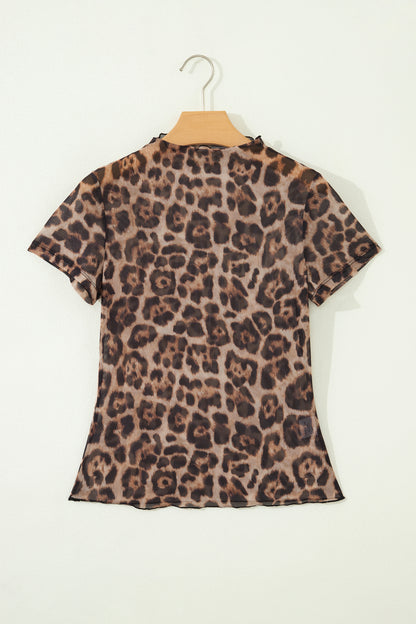 Oatmeal Western Printed Mesh Short Sleeve Top