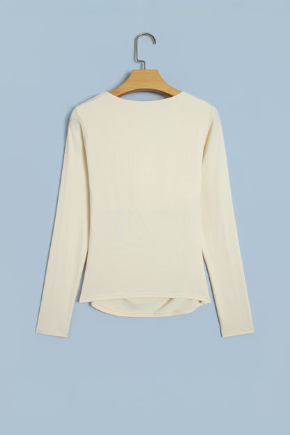 Slim Fit V Neck Long Sleeve Bra Buil-in Top