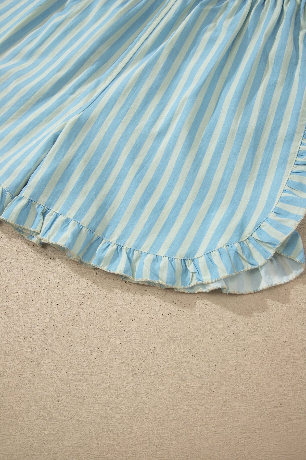 Rose Stripe Elastic Waist Ruffle Trim Casual Shorts