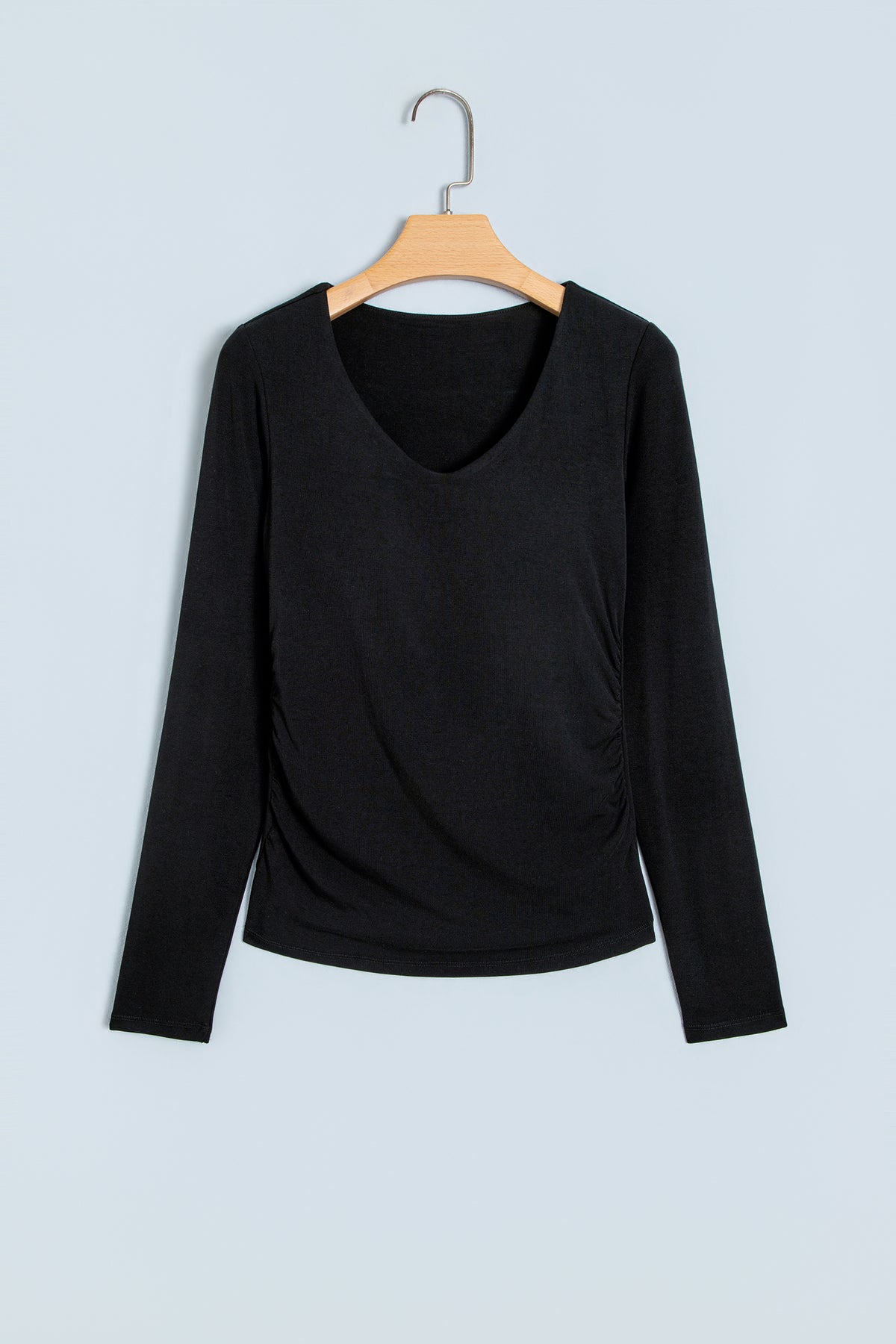 Slim Fit V Neck Long Sleeve Bra Buil-in Top