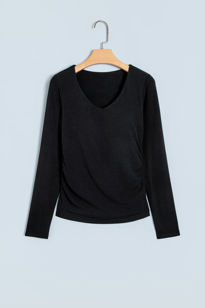 Slim Fit V Neck Long Sleeve Bra Buil-in Top