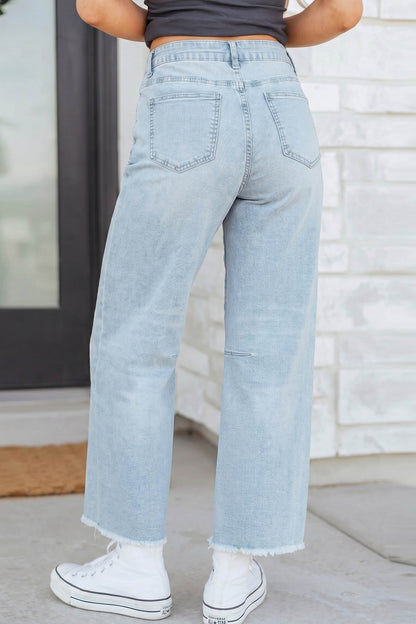 Beau Blue Sequin Bow Football Patches Raw Cut Ankle Length Jeans
