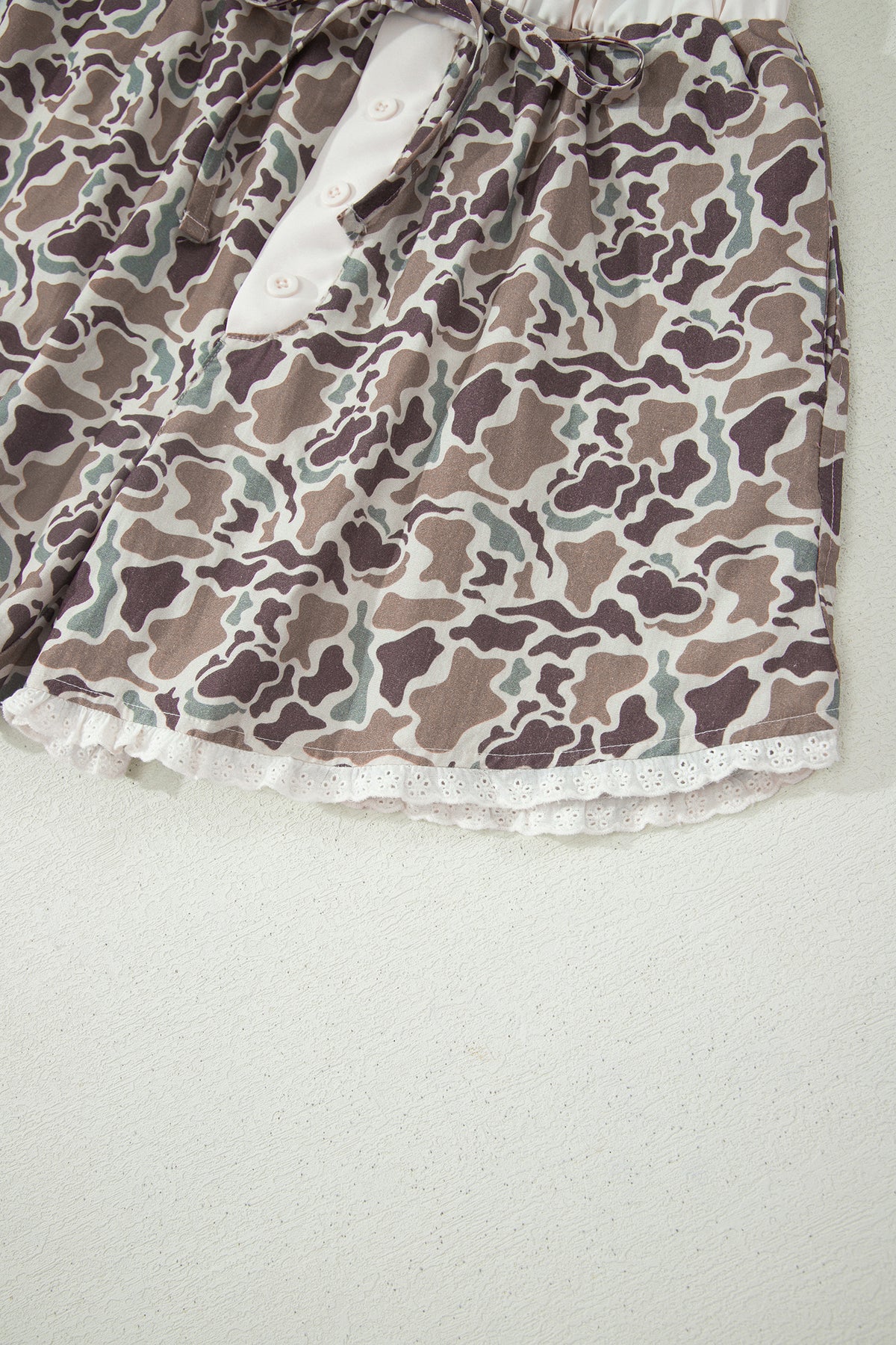 Khaki Camouflage Print Ruffle Boxer Shorts