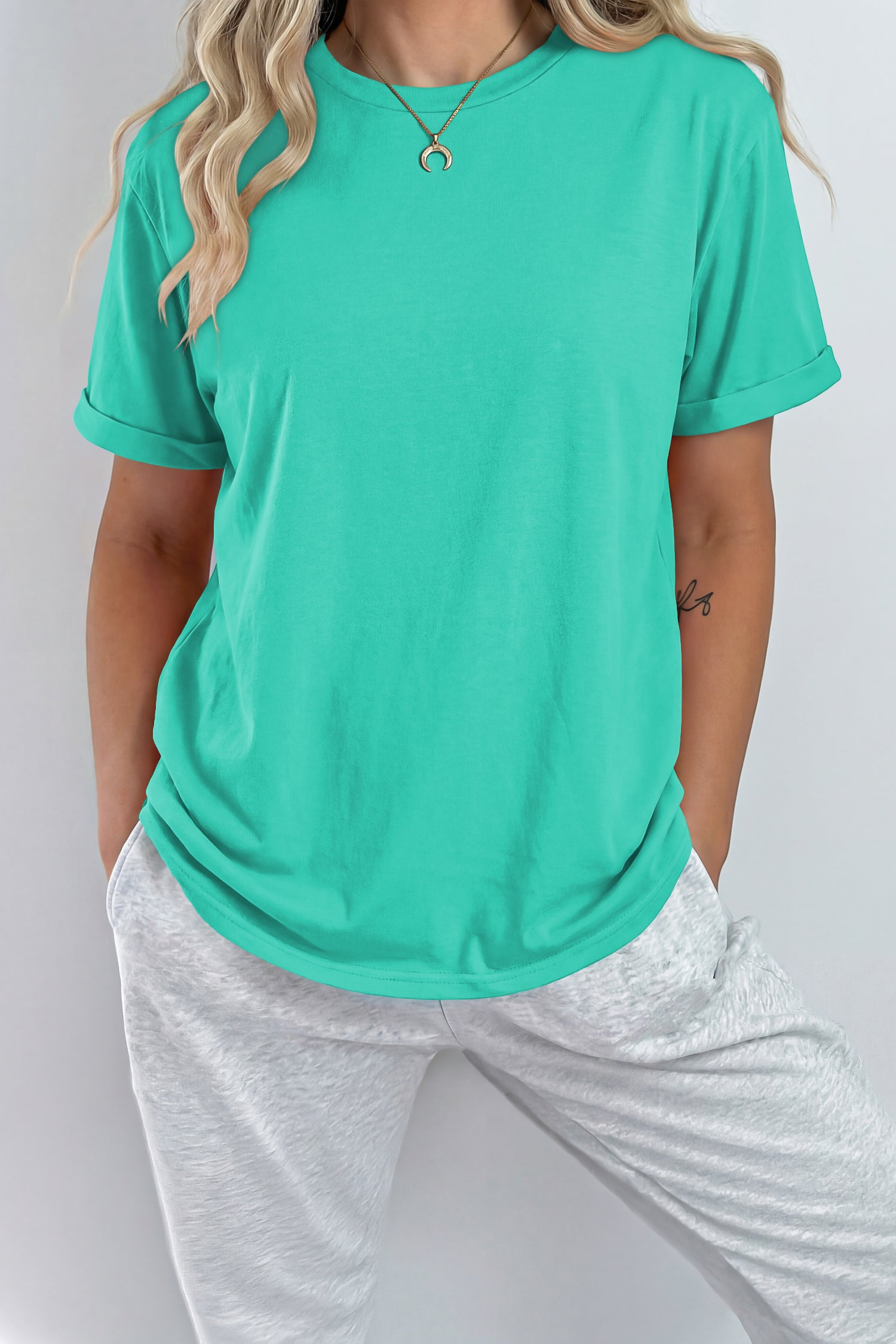 Orange Casual Plain Crew Neck Tee