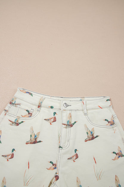 Beige Wild Duck Mallard Denim Shorts