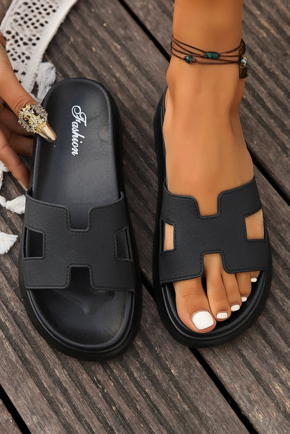 Chestnut Cutout Design Open Toe Platform Slippers (Run Small, Size Up)