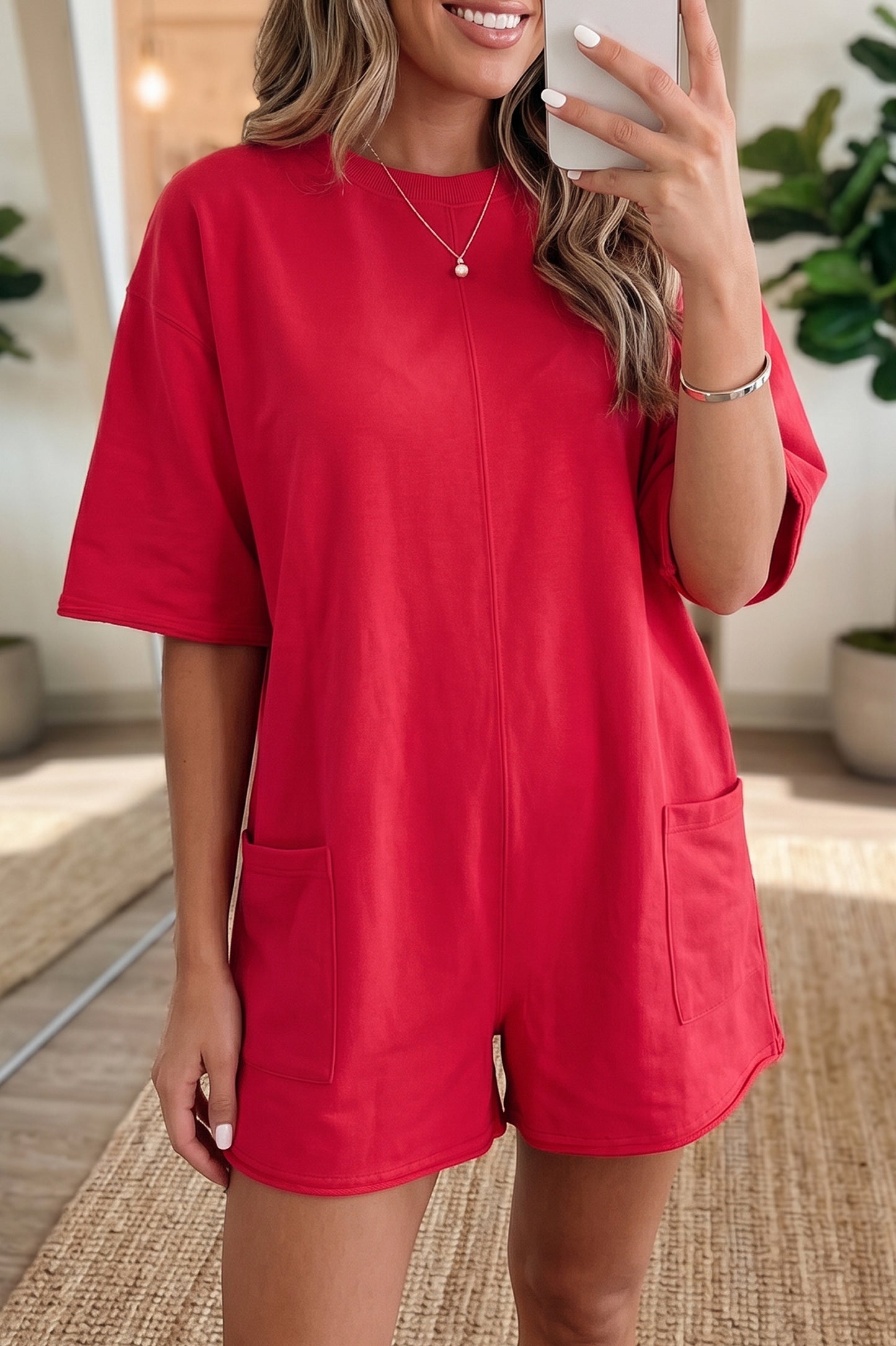 The Effortless Edit — Raw Edge Half Sleeve Pocketed Romper