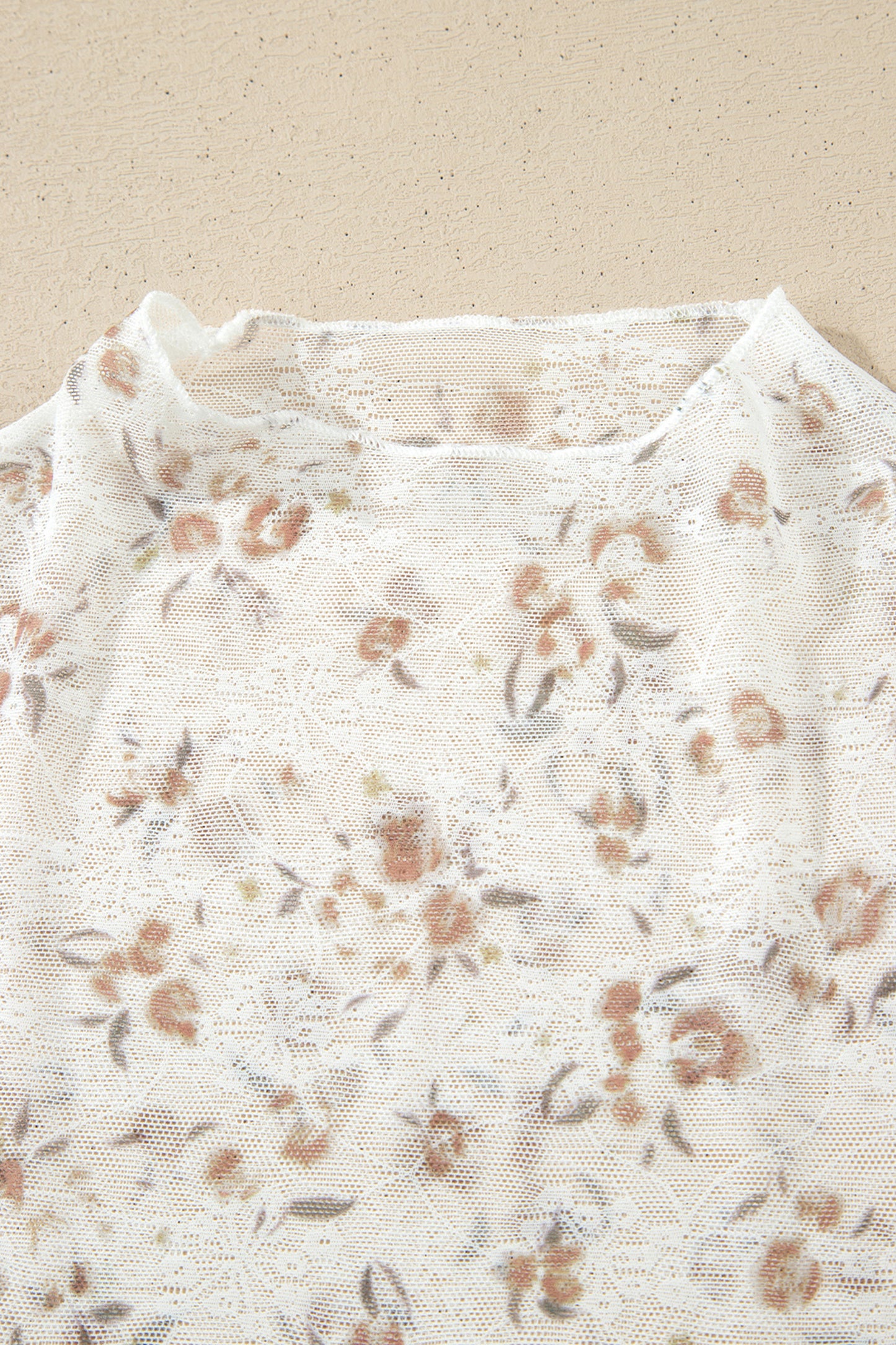 White Mock Neck Short Sleeve Floral Mesh Top