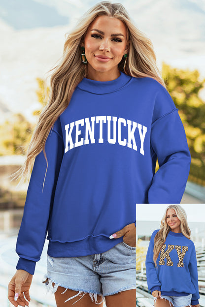 KENTUCKY KY Letter Print Reversible High Neck Sweatshirt