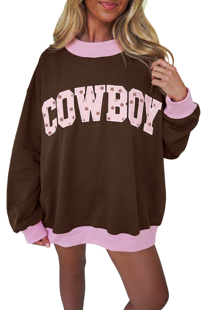 Polka Dot Letter Graphic Colorblock Tunic Sweatshirt