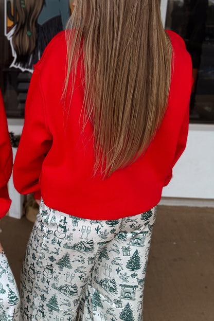 MERRY/CHRISTMAS Reversible Print Mock Neck Baggy Pullover Sweatshirt