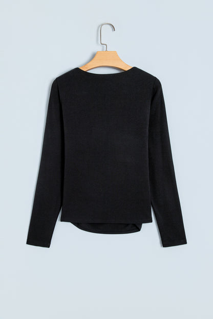 Slim Fit V Neck Long Sleeve Bra Buil-in Top