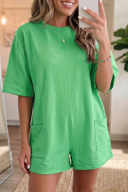 The Effortless Edit — Raw Edge Half Sleeve Pocketed Romper