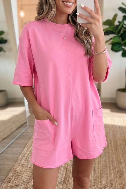 The Effortless Edit — Raw Edge Half Sleeve Pocketed Romper