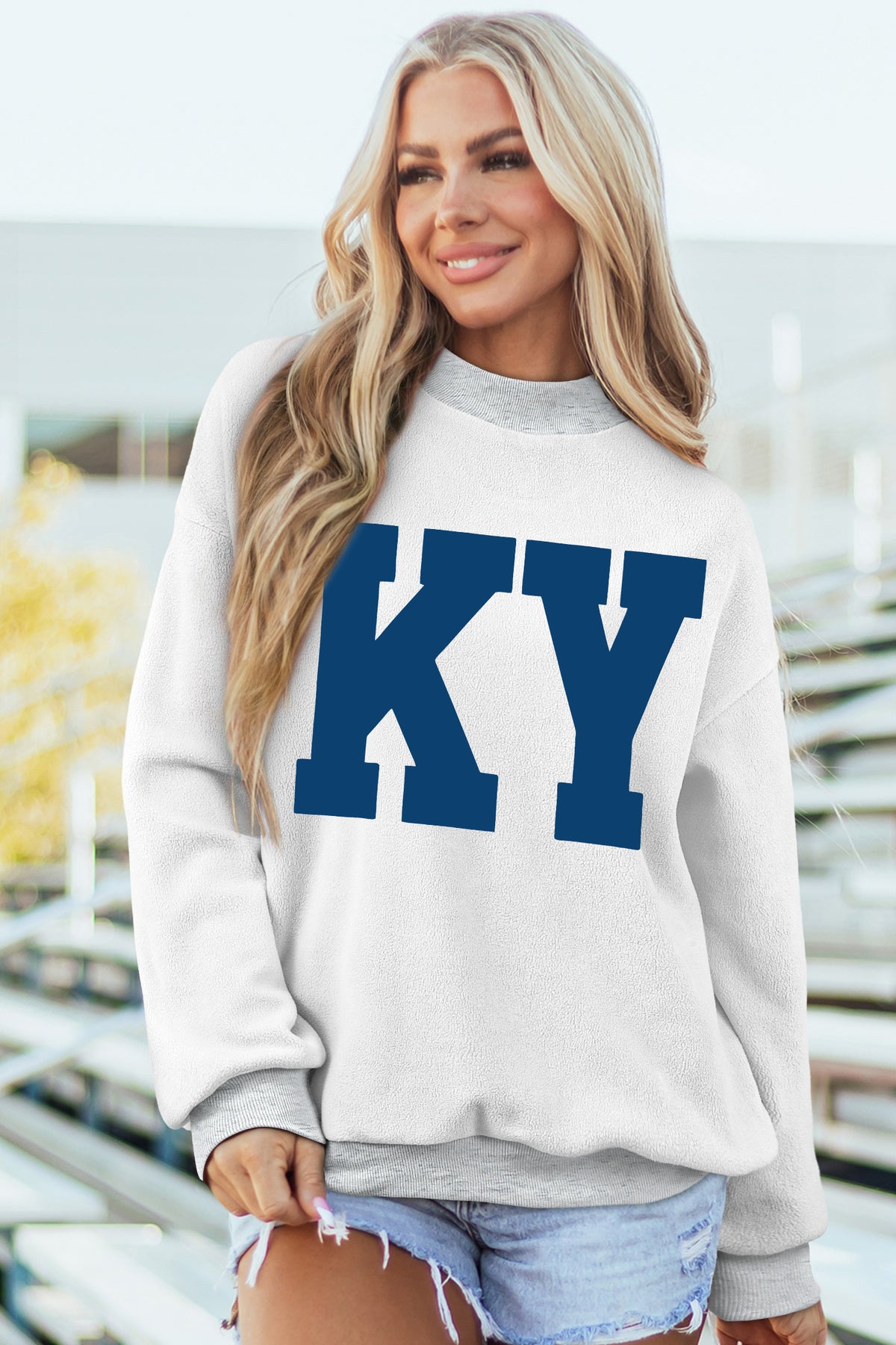 KENTUCKY KY Letter Print Reversible High Neck Sweatshirt
