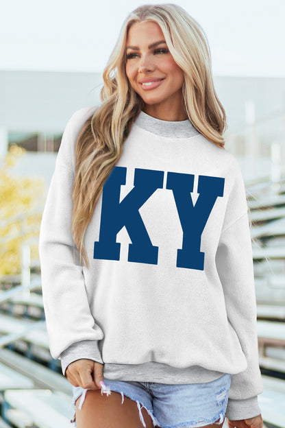KENTUCKY KY Letter Print Reversible High Neck Sweatshirt