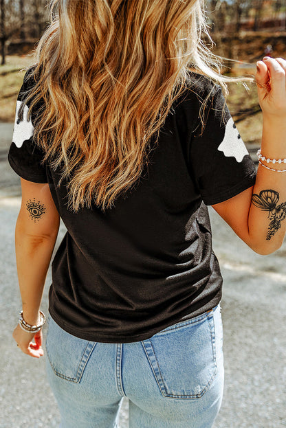 Sachet Sequin Halloween Ghost Patched Casual T Shirt