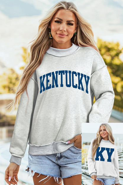 KENTUCKY KY Letter Print Reversible High Neck Sweatshirt
