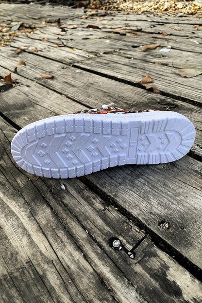 Coffee Football Allover Print Lace Up Detail Slip On Flat Shoes