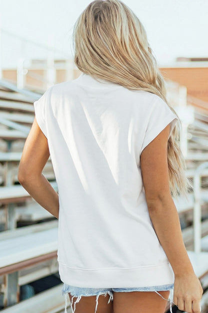 Light Grey Solid Color High Neck Cap Sleeve Loose Top