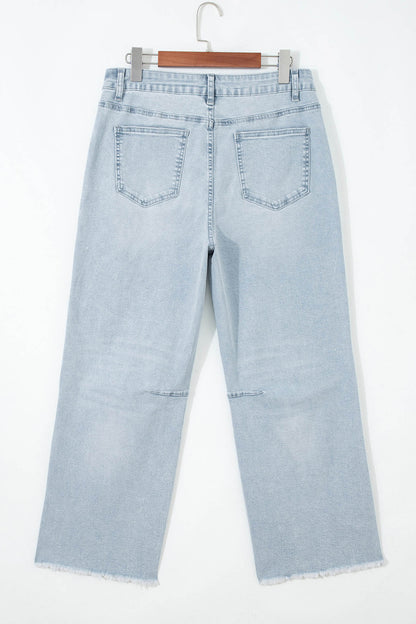 Beau Blue Sequin Bow Football Patches Raw Cut Ankle Length Jeans