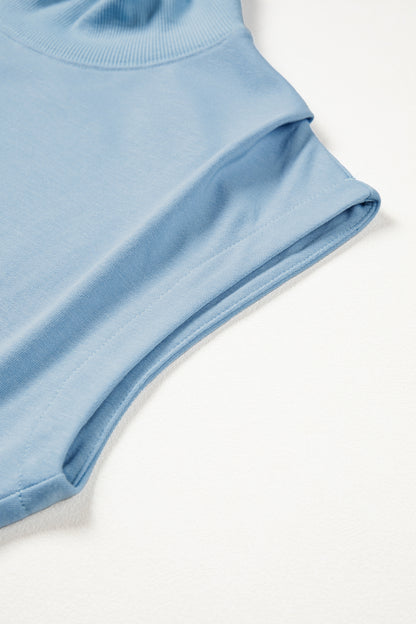 Light Grey Solid Color High Neck Cap Sleeve Loose Top