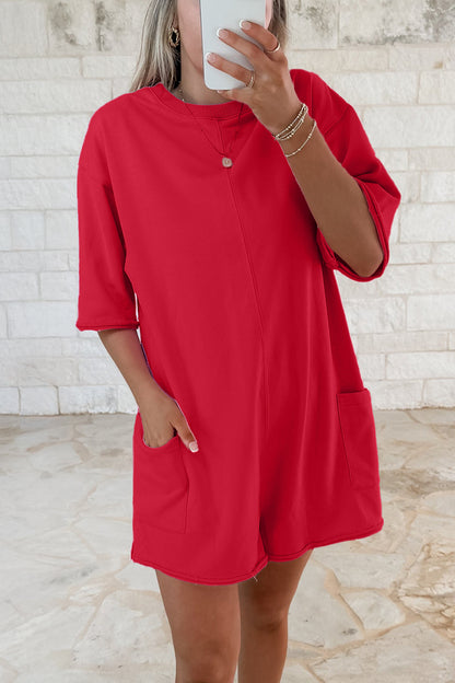 The Effortless Edit — Raw Edge Half Sleeve Pocketed Romper
