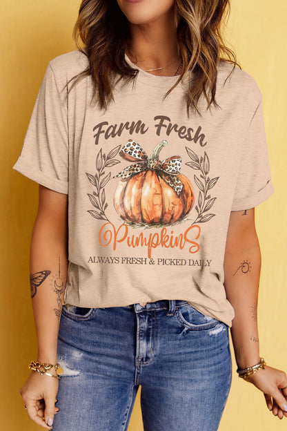 Khaki Farm Fresh Pumpkin Slogan Fall Graphic Tee