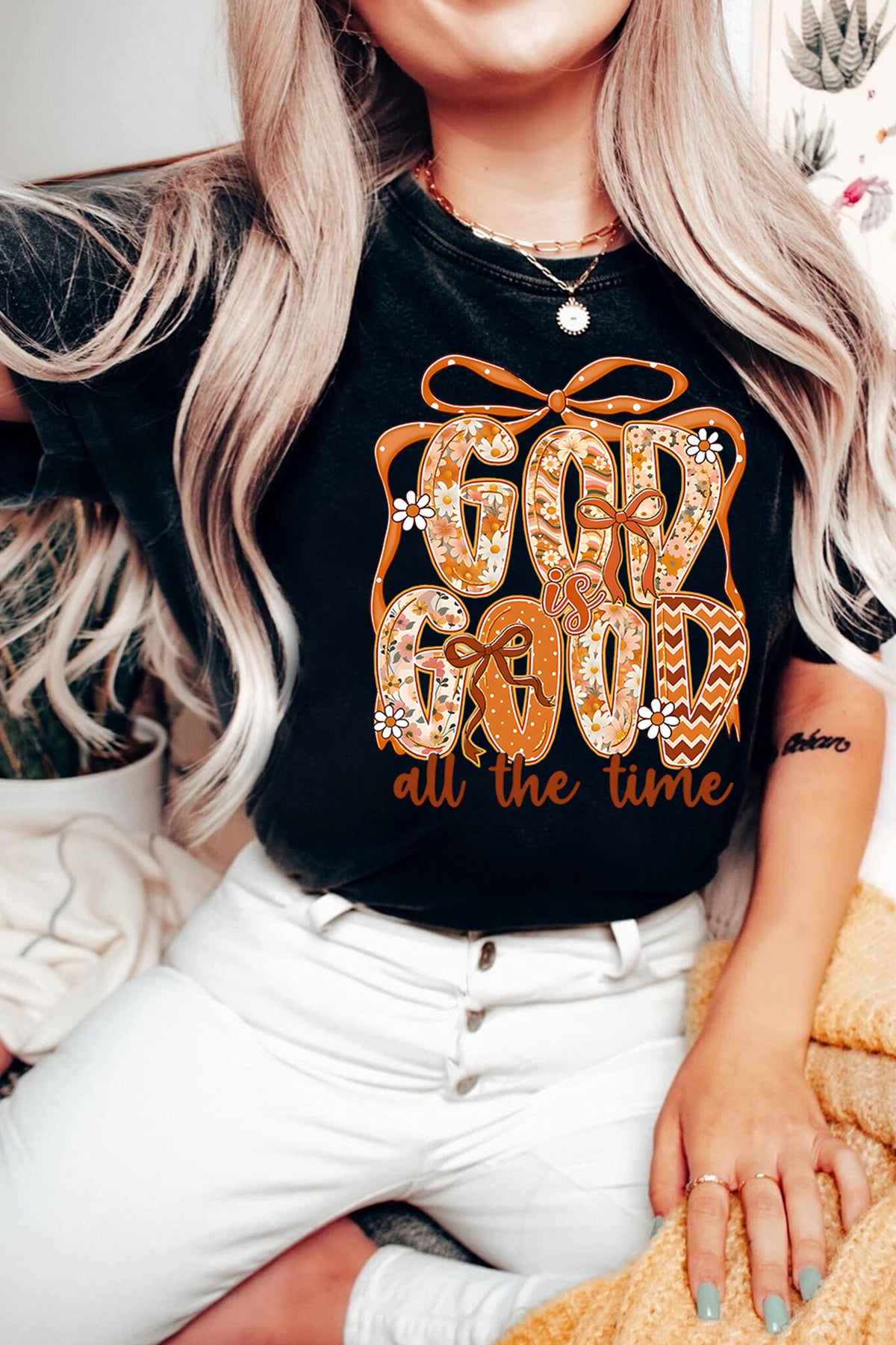 Black GOD IS GOOD Fall Theme Print Custom Graphic Tee