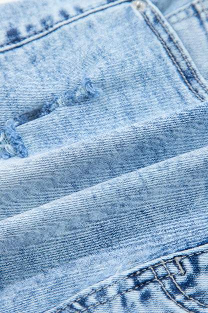 Beau Blue Distressed Acid Wash Denim Hot Shorts